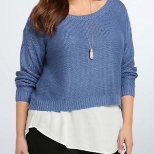 Torrid Blue White Sweater Preppy Undershirt Scoop Neck Sweater